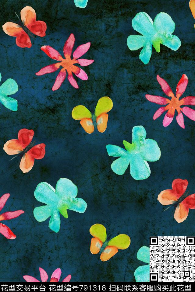 时尚手绘水彩数码印花华亿平台下载（图片编号: 791316） - 瓦栏（Walan）