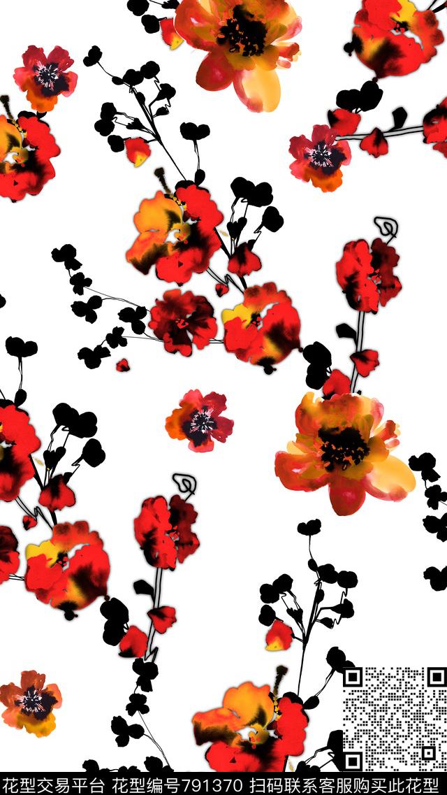 花卉水彩抽象数码印花华亿平台下载（图片编号: 791370） - 瓦栏（Walan）