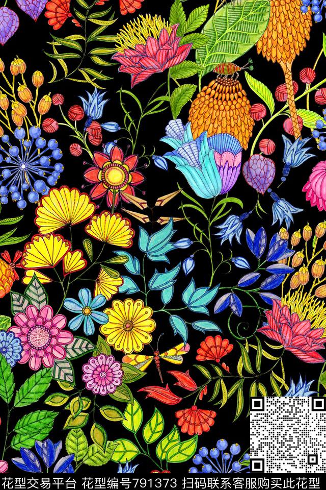 花卉插画碎花数码印花华亿平台下载（图片编号: 791373） - 瓦栏（Walan）