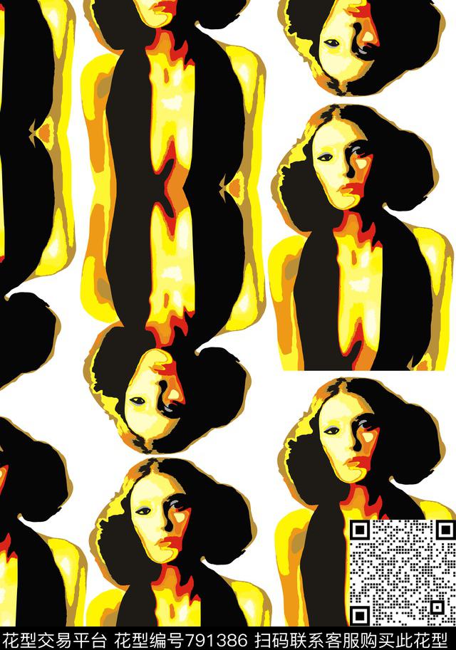 人物头像手绘风格人像时尚写意传统印花华亿平台下载（图片编号: 791386） - 瓦栏（Walan）