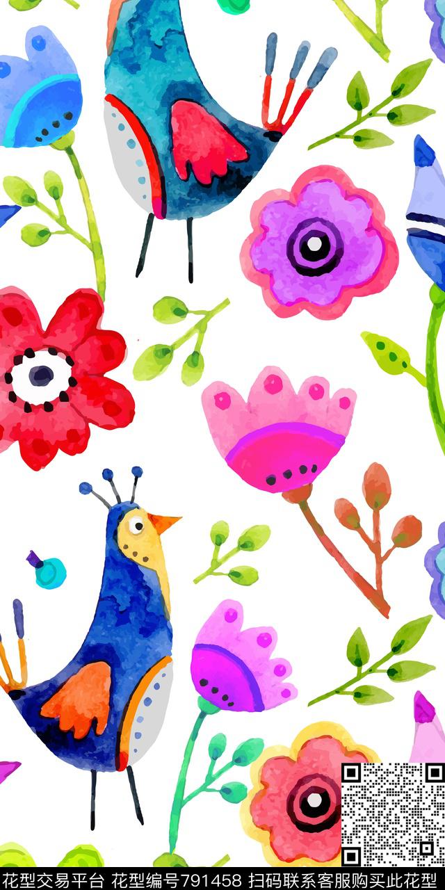 花朵花卉彩色花数码印花华亿平台下载（图片编号: 791458） - 瓦栏（Walan）