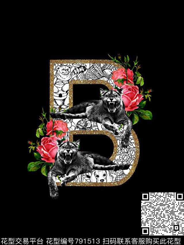 艺术字母花卉男装T恤华亿平台数码印花华亿平台下载（图片编号: 791513） - 瓦栏（Walan）