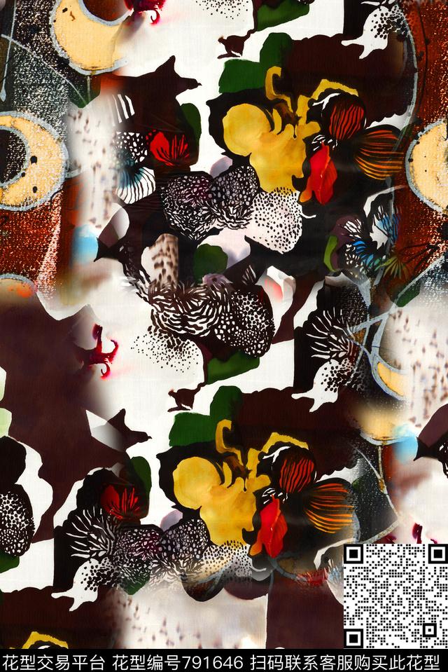 手绘几何抽象数码印花华亿平台下载（图片编号: 791646） - 瓦栏（Walan）