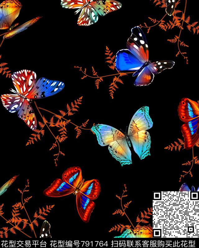 四分色数码无颜六色的蝴蝶数码印花华亿平台下载（图片编号: 791764） - 瓦栏（Walan）