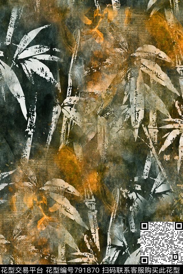 抽象复古竹叶数码印花华亿平台下载（图片编号: 791870） - 瓦栏（Walan）
