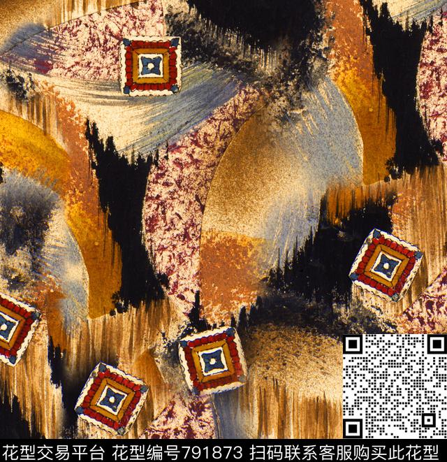 复古笔触几何数码印花华亿平台下载（图片编号: 791873） - 瓦栏（Walan）