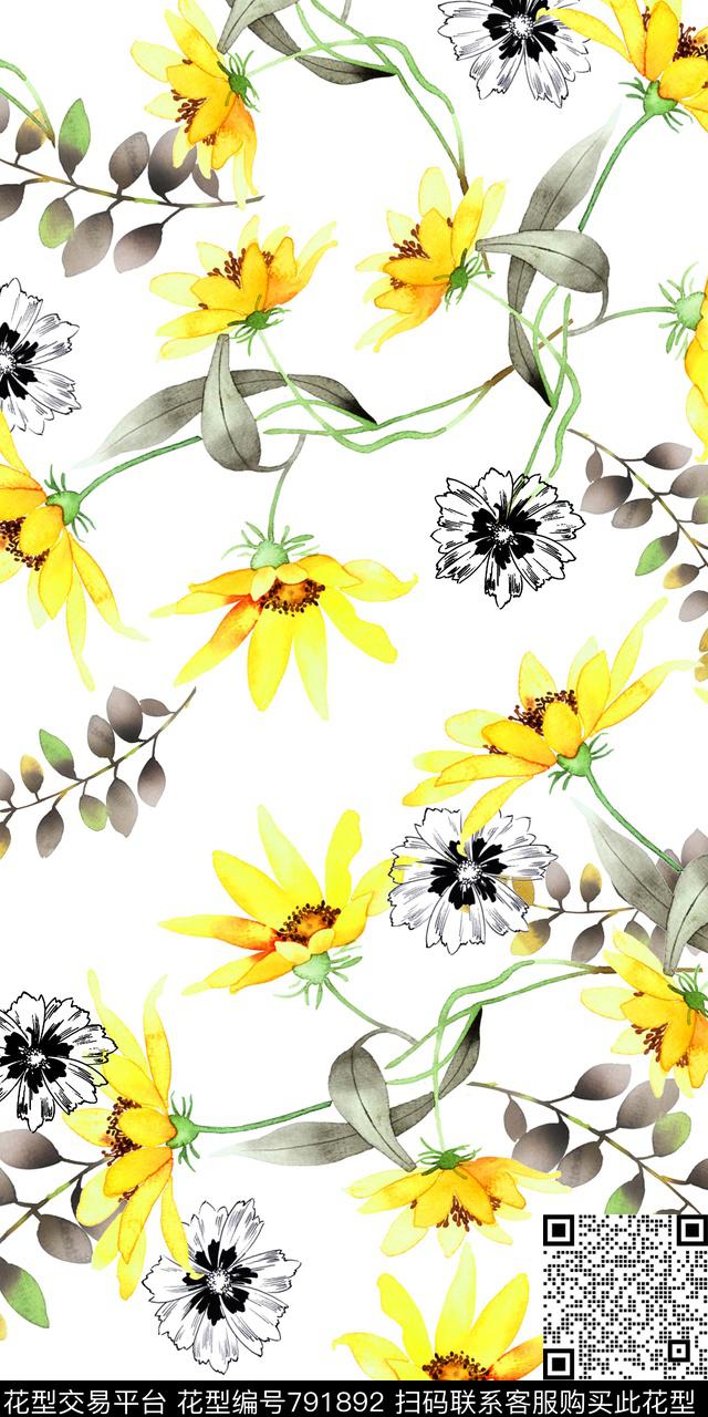 花朵数码印花水彩数码印花华亿平台下载（图片编号: 791892） - 瓦栏（Walan）
