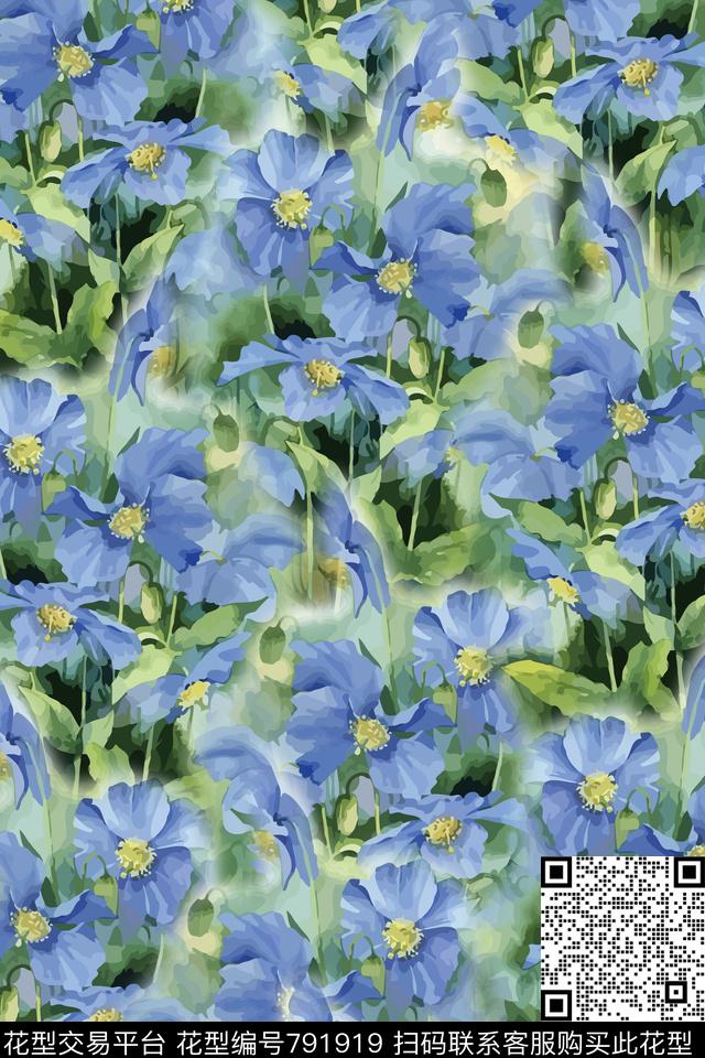 花卉植物纹女装数码印花华亿平台下载（图片编号: 791919） - 瓦栏（Walan）