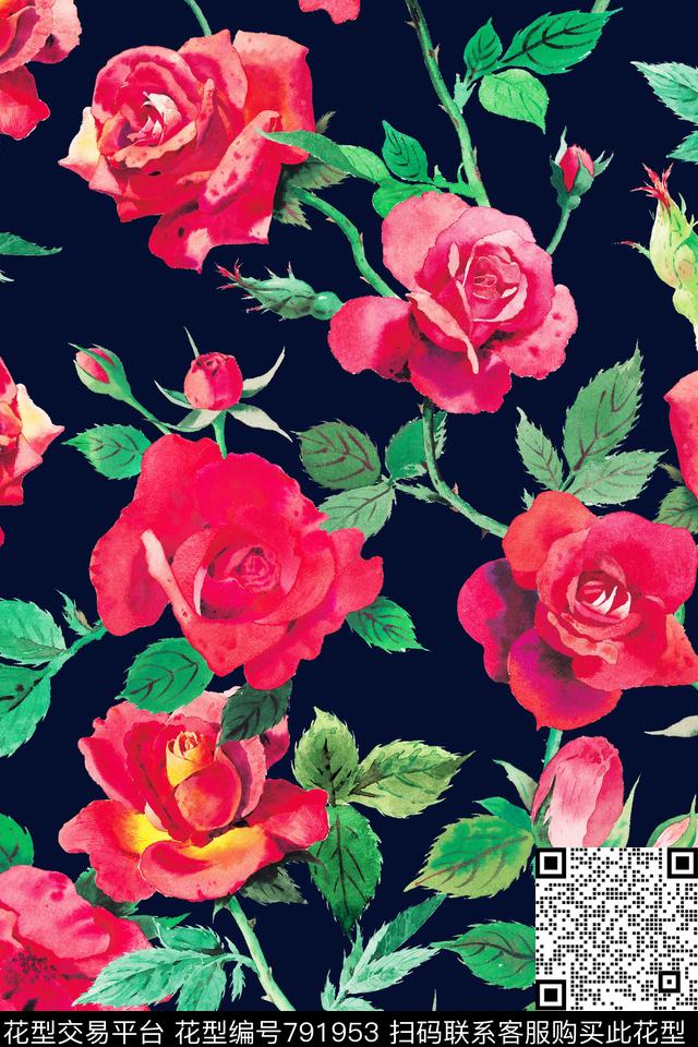 时尚手绘水彩数码印花华亿平台下载（图片编号: 791953） - 瓦栏（Walan）