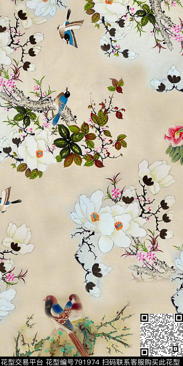 中国风水墨风景数码印花华亿平台下载（图片编号: 791974） - 瓦栏（Walan）