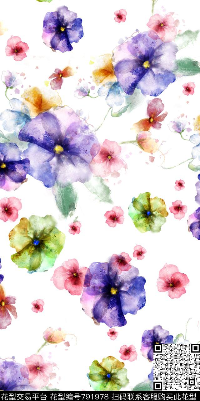 水彩花卉抽象数码印花华亿平台下载（图片编号: 791978） - 瓦栏（Walan）
