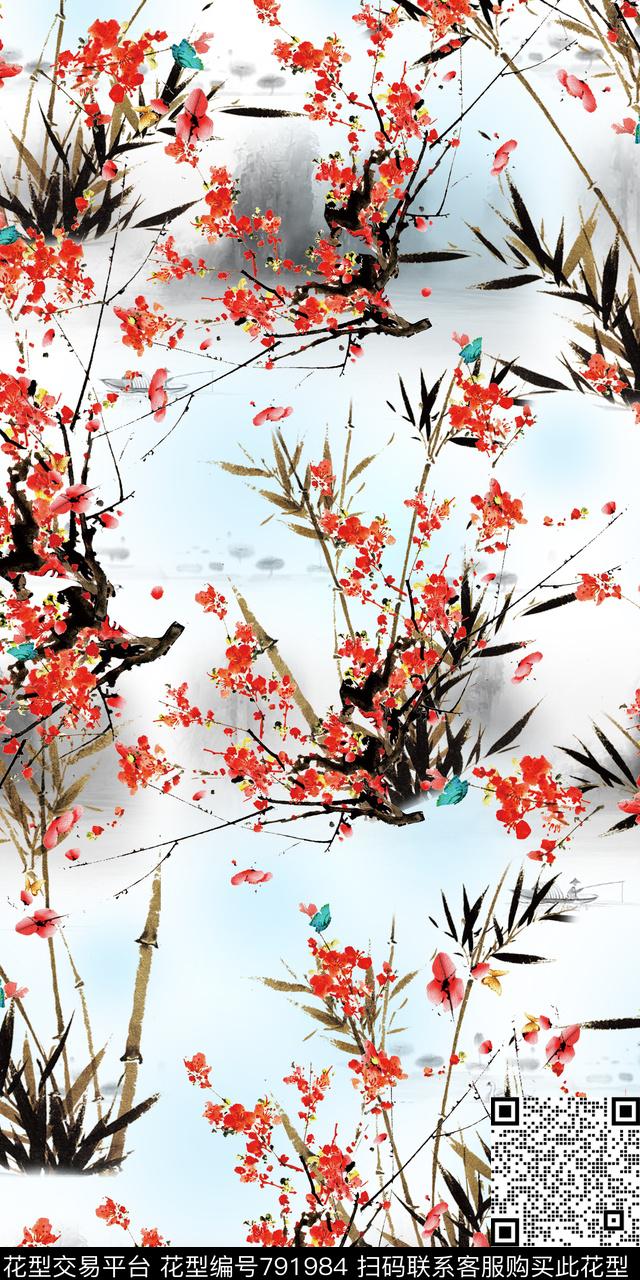 大花山水花朵数码印花华亿平台下载（图片编号: 791984） - 瓦栏（Walan）