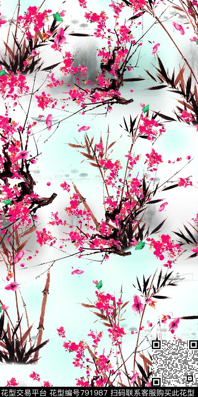 大花山水花朵数码印花华亿平台下载（图片编号: 791987） - 瓦栏（Walan）