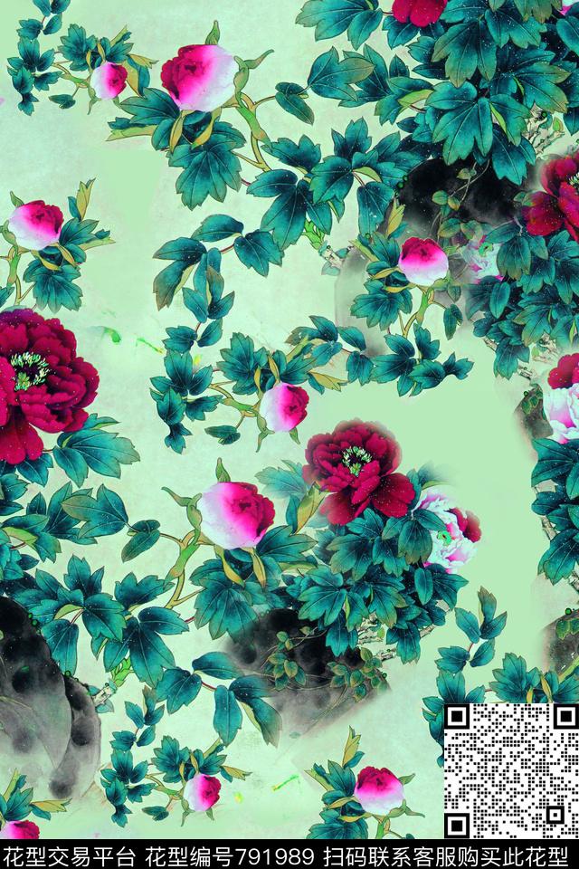 大花花鸟山水数码印花华亿平台下载（图片编号: 791989） - 瓦栏（Walan）