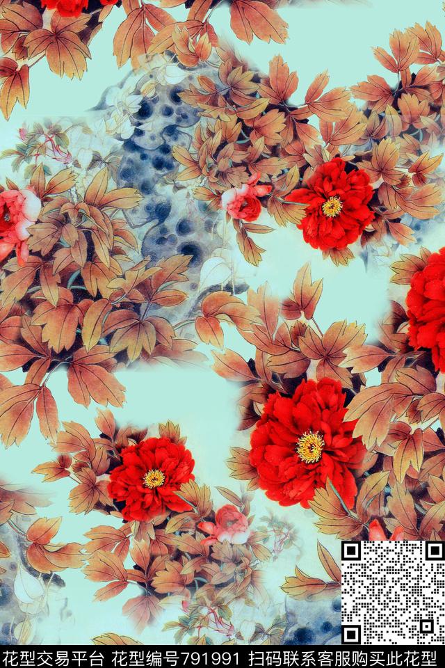 大花花卉花朵数码印花华亿平台下载（图片编号: 791991） - 瓦栏（Walan）