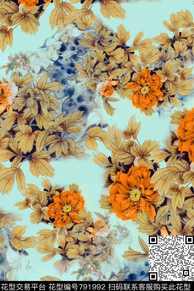 大花花卉花朵数码印花华亿平台下载（图片编号: 791992） - 瓦栏（Walan）