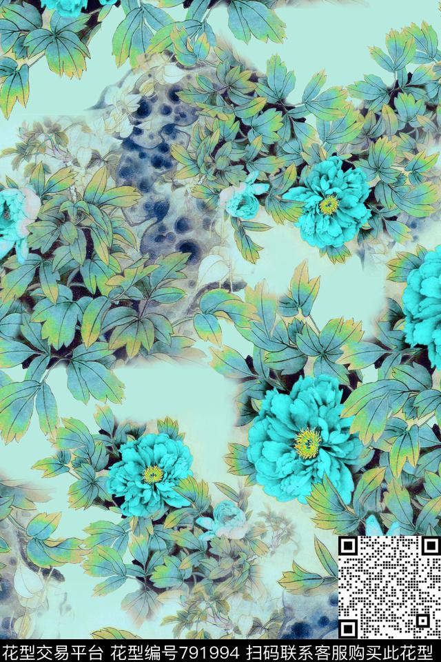 大花花卉花朵数码印花华亿平台下载（图片编号: 791994） - 瓦栏（Walan）