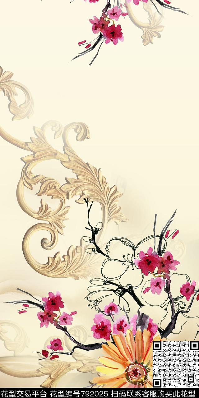 大花水彩花朵数码印花华亿平台下载（图片编号: 792025） - 瓦栏（Walan）