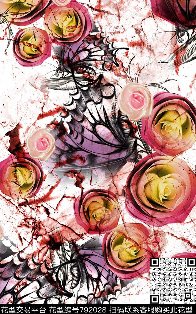 抽象水彩花朵数码印花华亿平台下载（图片编号: 792028） - 瓦栏（Walan）
