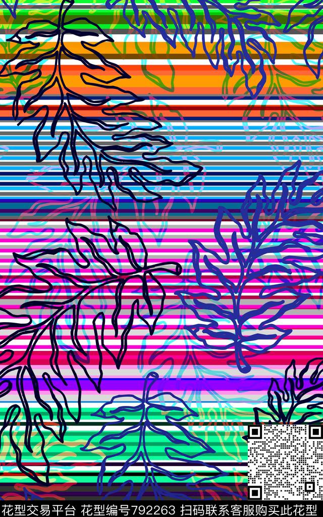 女装树叶线条数码印花华亿平台下载（图片编号: 792263） - 瓦栏（Walan）