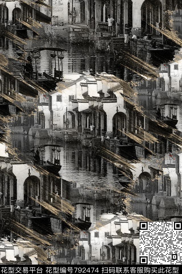 山水画中国风民族风数码印花华亿平台下载（图片编号: 792474） - 瓦栏（Walan）