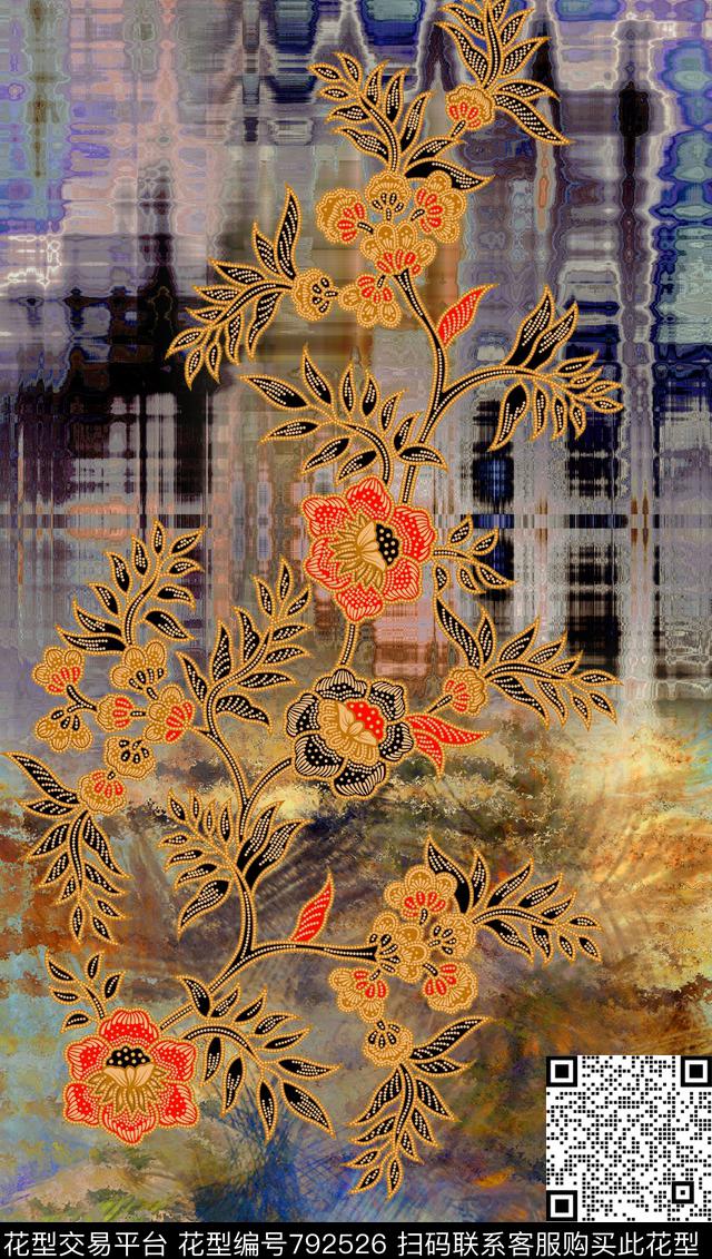 定位花纹绣花数码印花华亿平台下载（图片编号: 792526） - 瓦栏（Walan）