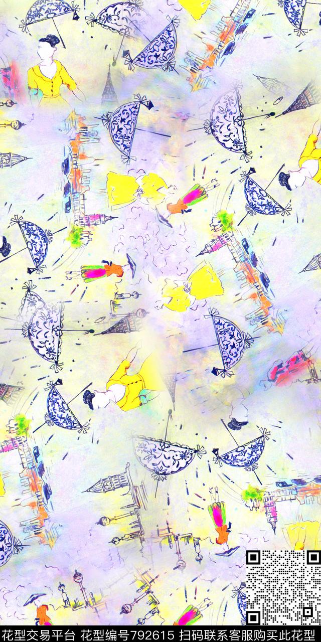 手绘数码印花人物数码印花华亿平台下载（图片编号: 792615） - 瓦栏（Walan）