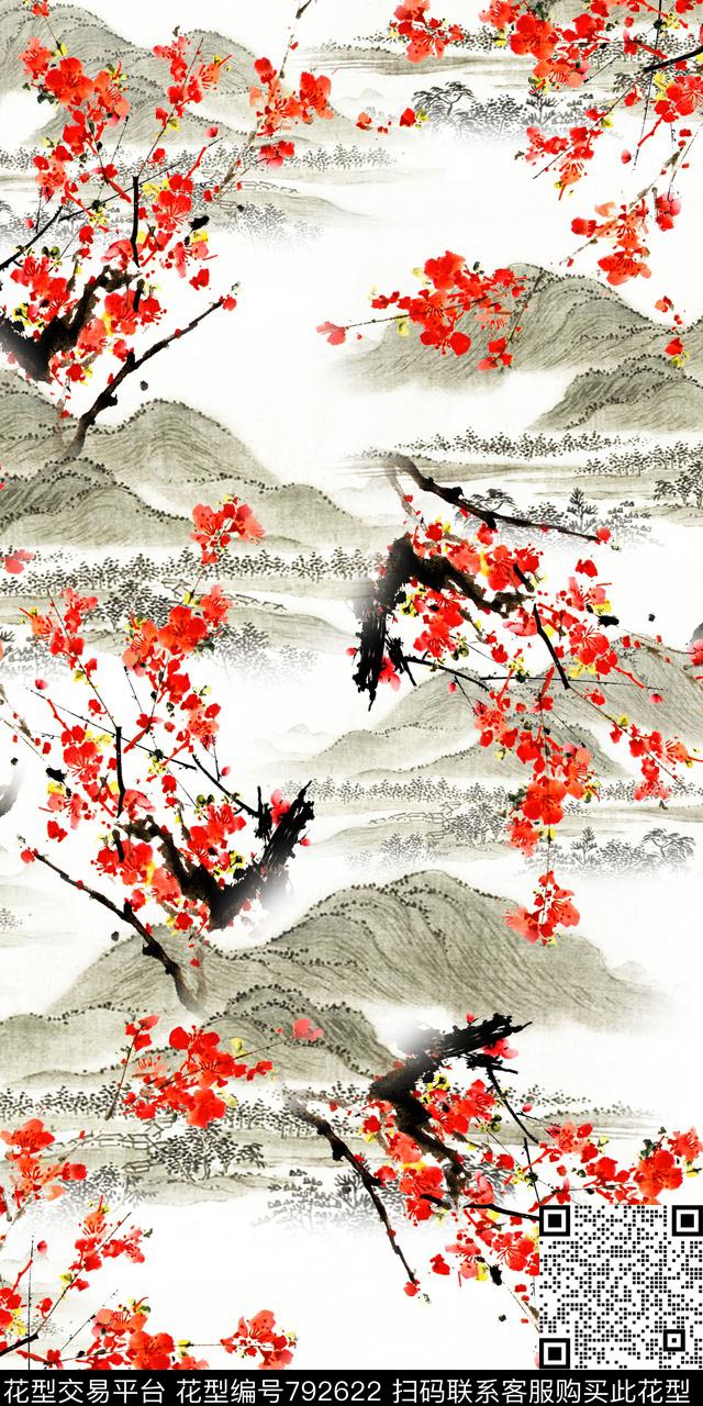 花朵水墨数码印花数码印花华亿平台下载（图片编号: 792622） - 瓦栏（Walan）