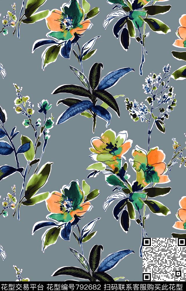 花卉花朵水彩数码印花华亿平台下载（图片编号: 792682） - 瓦栏（Walan）