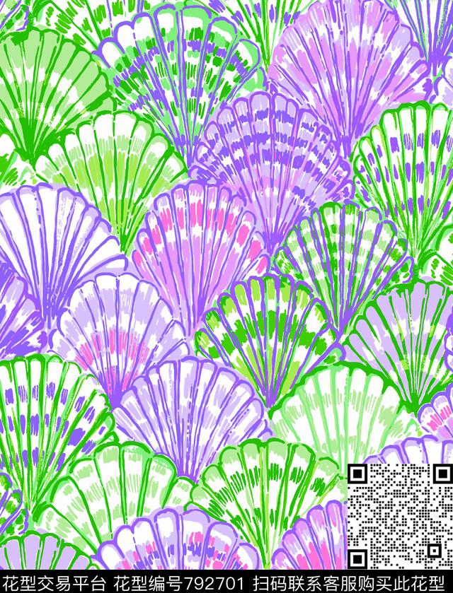 扇贝解构工笔画传统印花华亿平台下载（图片编号: 792701） - 瓦栏（Walan）