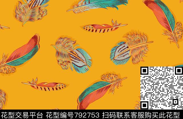 抽象动物羽毛传统印花华亿平台下载（图片编号: 792753） - 瓦栏（Walan）