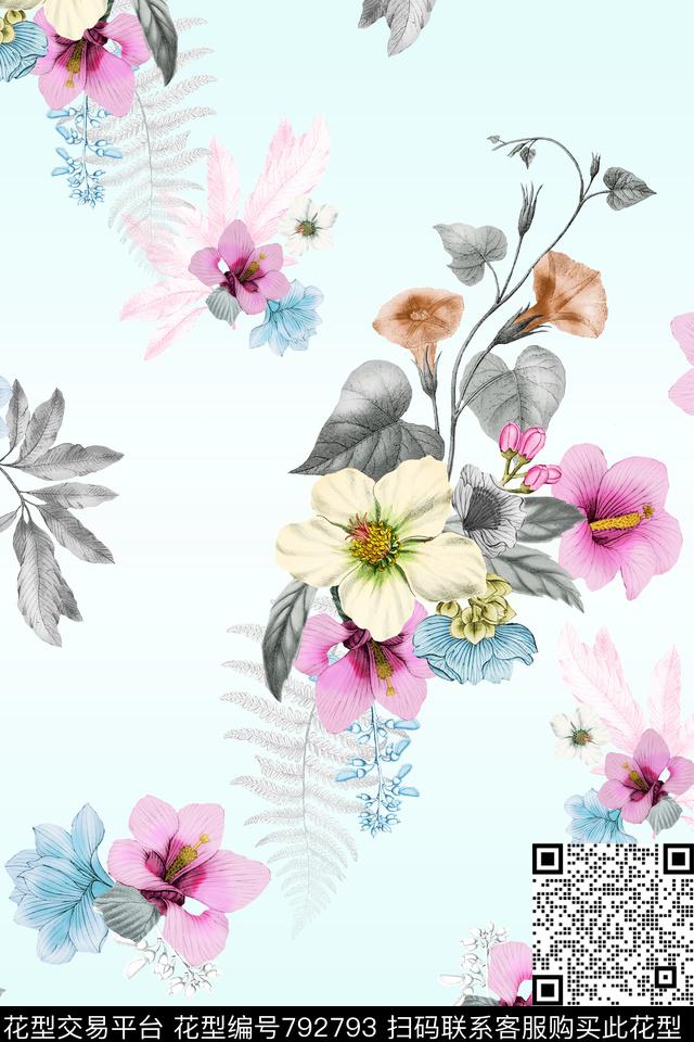 大花花朵花卉数码印花华亿平台下载（图片编号: 792793） - 瓦栏（Walan）