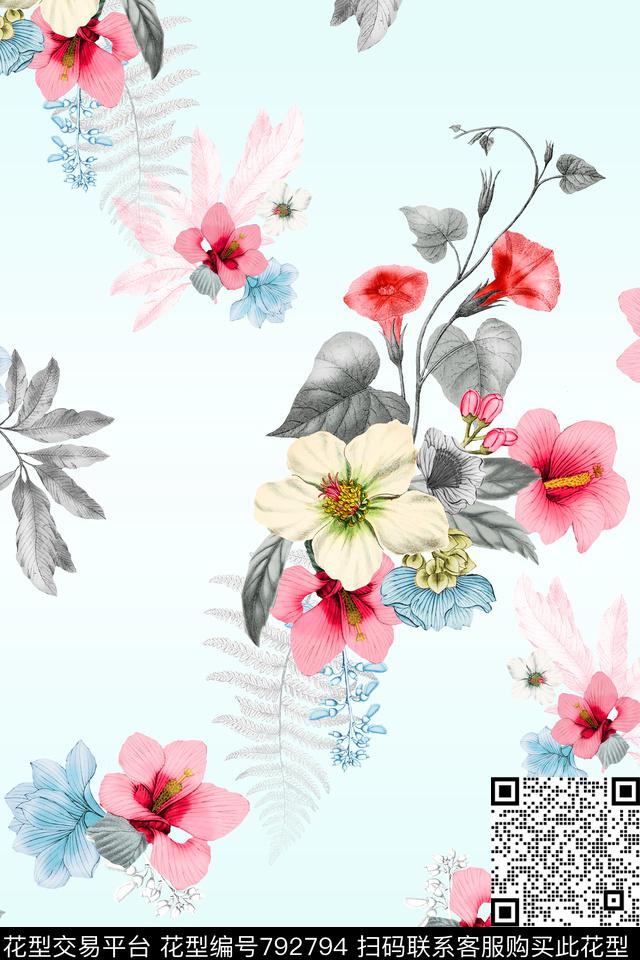 大花花朵花卉数码印花华亿平台下载（图片编号: 792794） - 瓦栏（Walan）