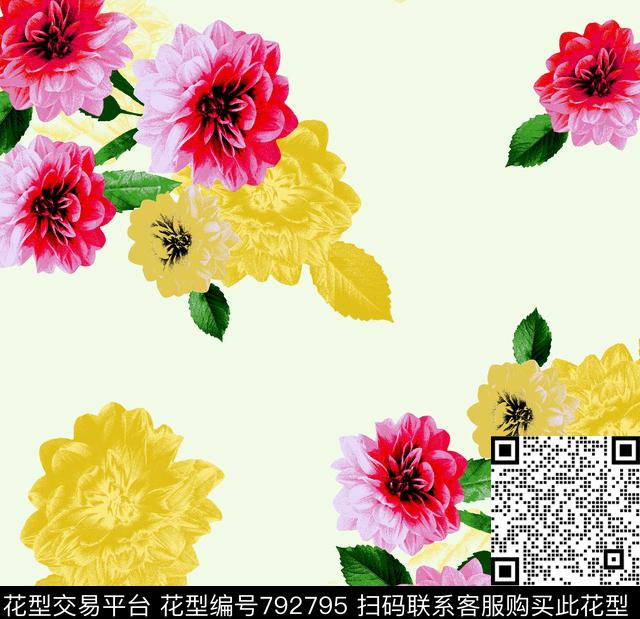 玫瑰花朵花卉数码印花华亿平台下载（图片编号: 792795） - 瓦栏（Walan）