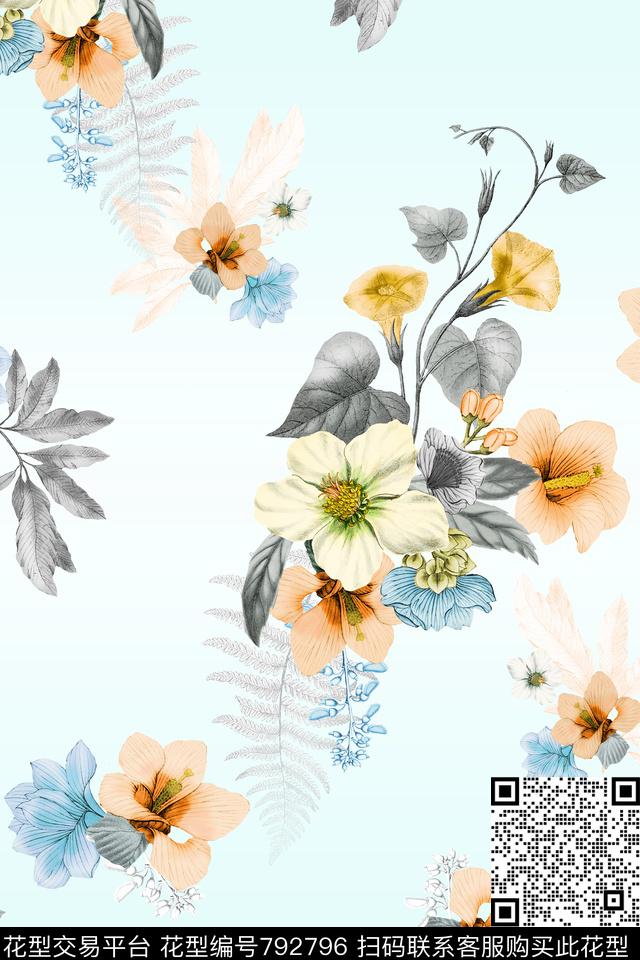 大花花朵花卉数码印花华亿平台下载（图片编号: 792796） - 瓦栏（Walan）