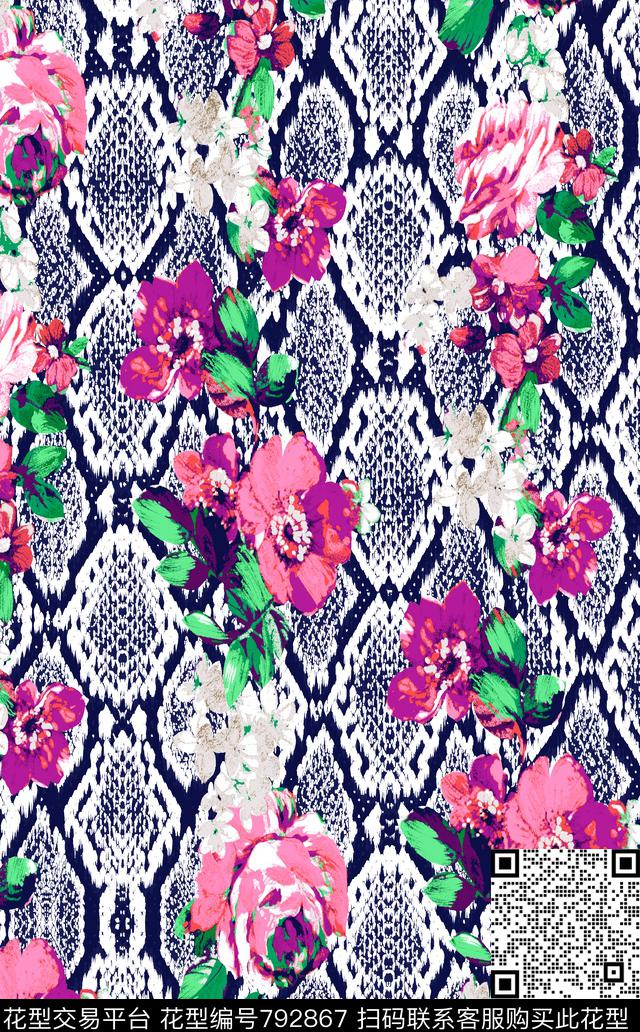 花卉大花蛇皮花传统印花华亿平台下载（图片编号: 792867） - 瓦栏（Walan）