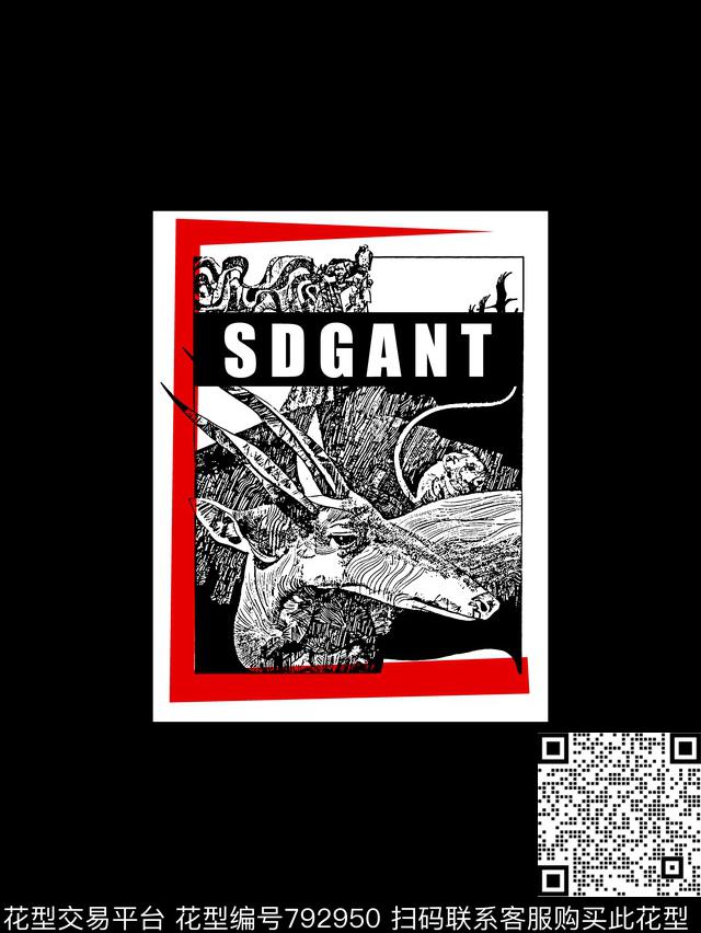 鹿角几何男装T恤华亿平台数码印花华亿平台下载（图片编号: 792950） - 瓦栏（Walan）