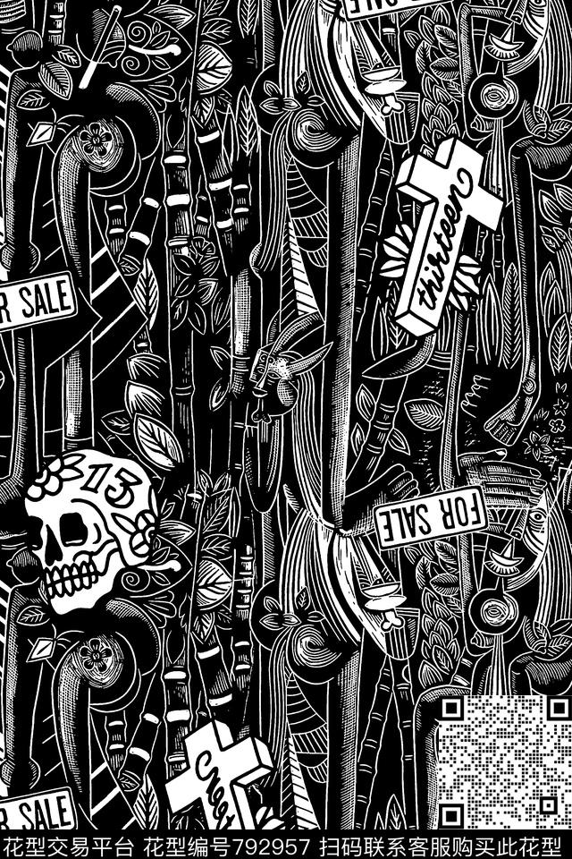 艺术线条骷髅头男装华亿平台传统印花华亿平台下载（图片编号: 792957） - 瓦栏（Walan）