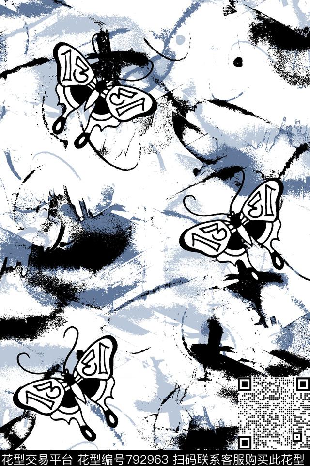 抽象纹理蝴蝶男装华亿平台传统印花华亿平台下载（图片编号: 792963） - 瓦栏（Walan）