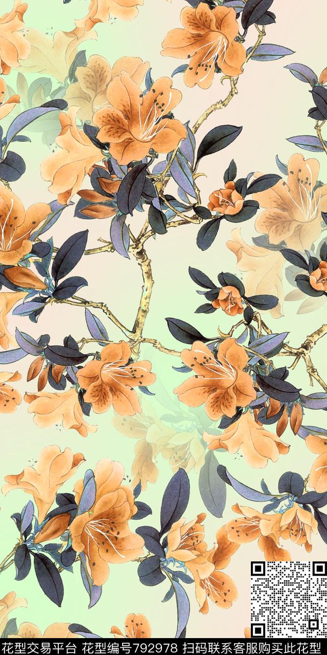 木棉花水彩手绘数码印花华亿平台下载（图片编号: 792978） - 瓦栏（Walan）