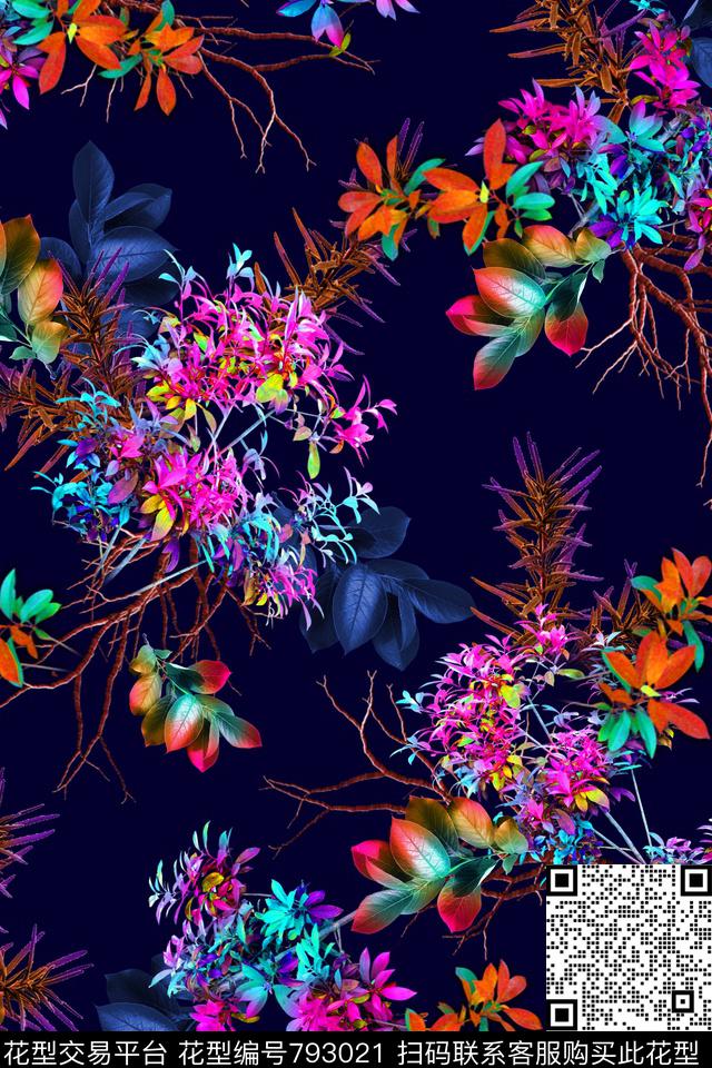 中国风小碎花树叶数码印花华亿平台下载（图片编号: 793021） - 瓦栏（Walan）