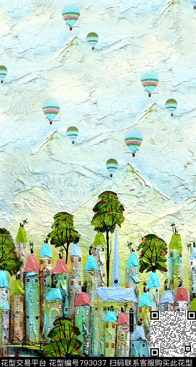 趣味树木人物数码印花华亿平台下载（图片编号: 793037） - 瓦栏（Walan）