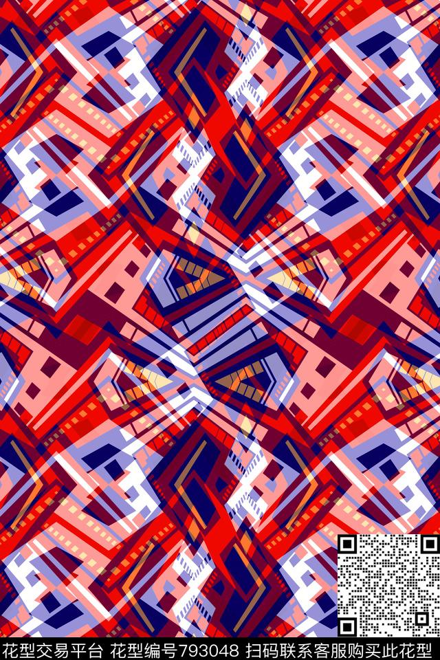小方块三角形不规则几何传统印花华亿平台下载（图片编号: 793048） - 瓦栏（Walan）