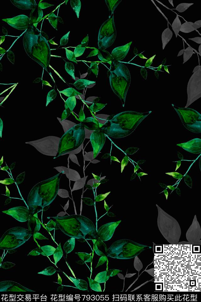 手绘花卉黑白数码印花华亿平台下载（图片编号: 793055） - 瓦栏（Walan）
