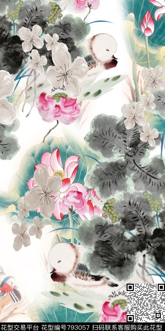 荷花花朵花卉数码印花华亿平台下载（图片编号: 793057） - 瓦栏（Walan）