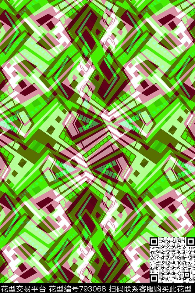 小方块三角形不规则几何传统印花华亿平台下载（图片编号: 793068） - 瓦栏（Walan）