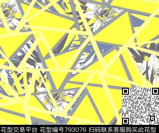 解构花卉几何传统印花华亿平台下载（图片编号: 793076） - 瓦栏（Walan）