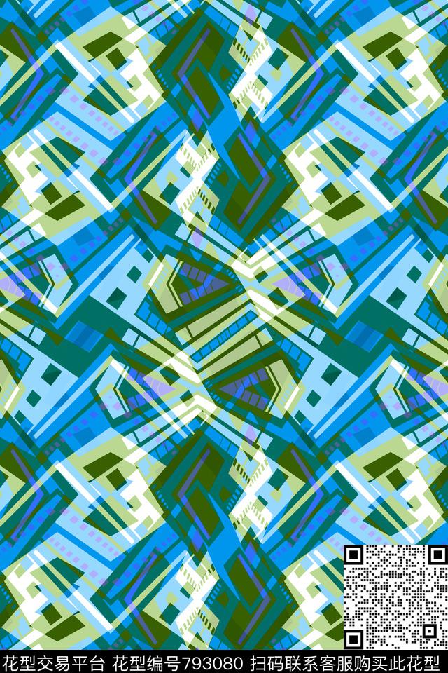 小方块三角形不规则几何传统印花华亿平台下载（图片编号: 793080） - 瓦栏（Walan）