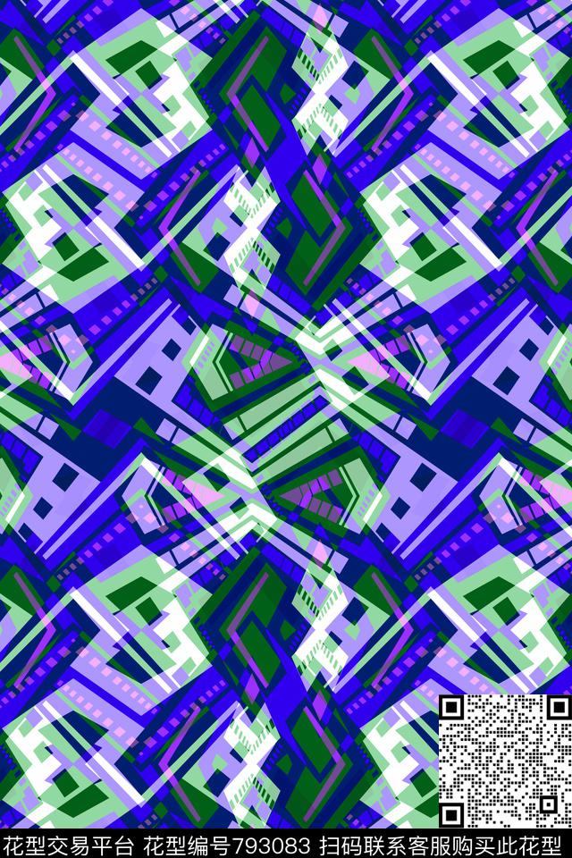 小方块三角形不规则几何传统印花华亿平台下载（图片编号: 793083） - 瓦栏（Walan）