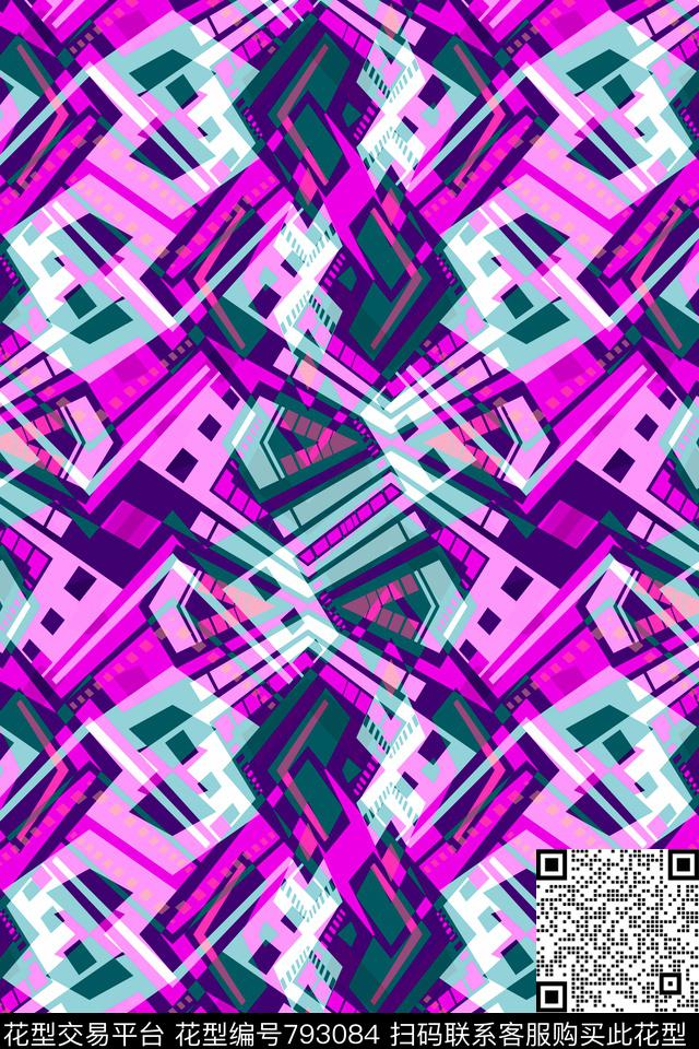 小方块三角形不规则几何传统印花华亿平台下载（图片编号: 793084） - 瓦栏（Walan）